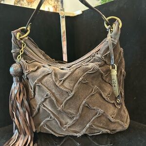 Cole Haan Brown Suede Shoulder Hobo with Tassel RARE with tassel and hang tag